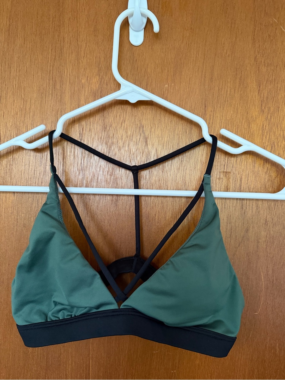 Olive Green Strappy Bralette with Black Trim